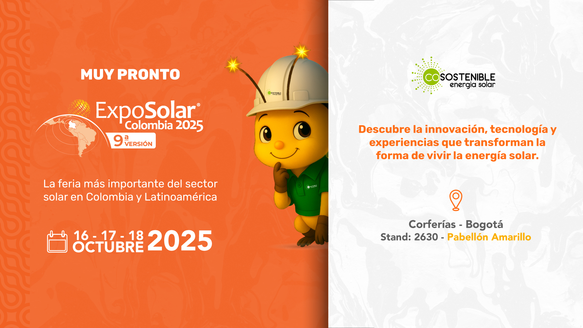 Banner de Cosostenible participando en ExpoSolar 2025 en Corferias Bogotá, feria de energía solar en Colombia